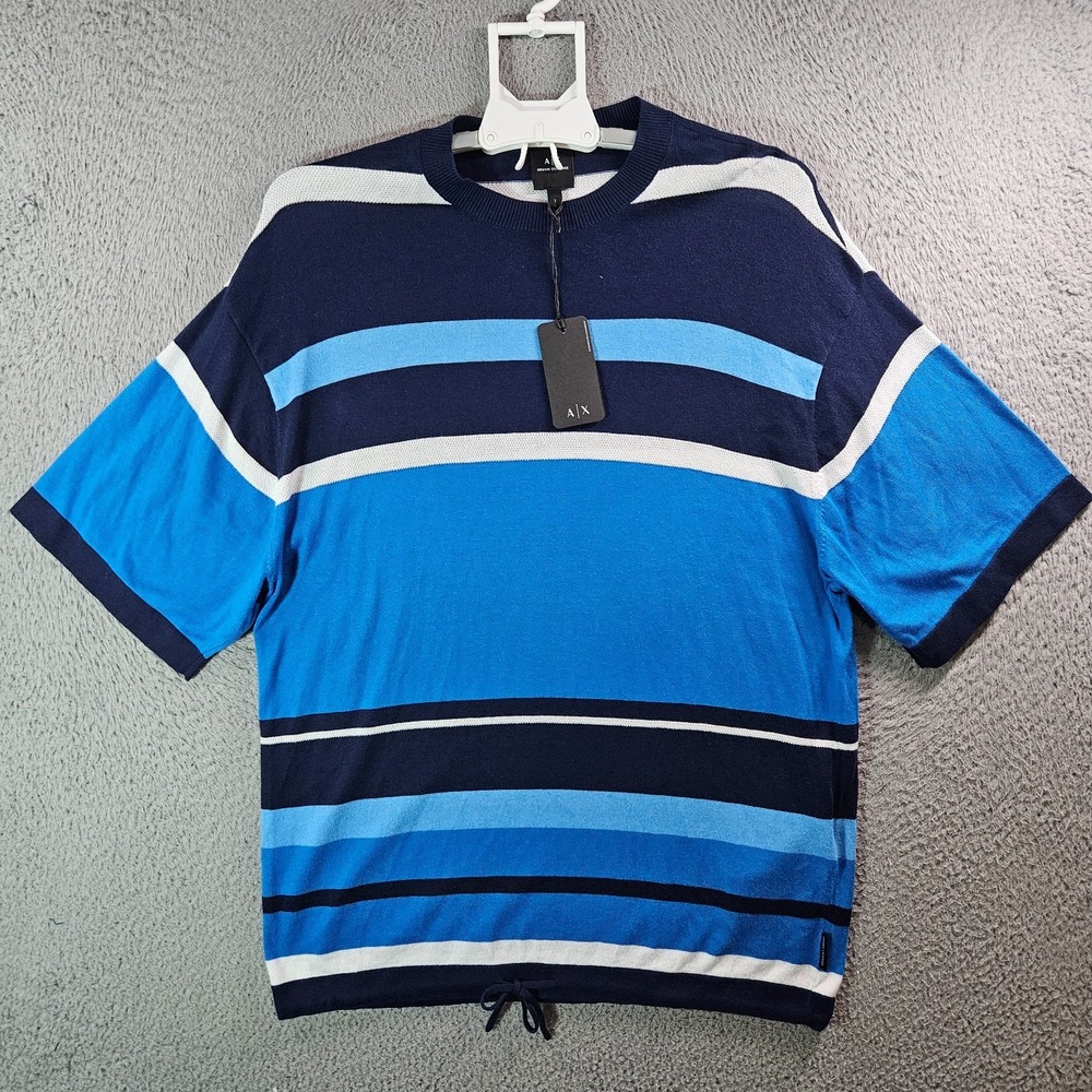 $100 NEW Armani Exchange T-Shirt Men Small Lightweight Striped Cotton Silk Blend